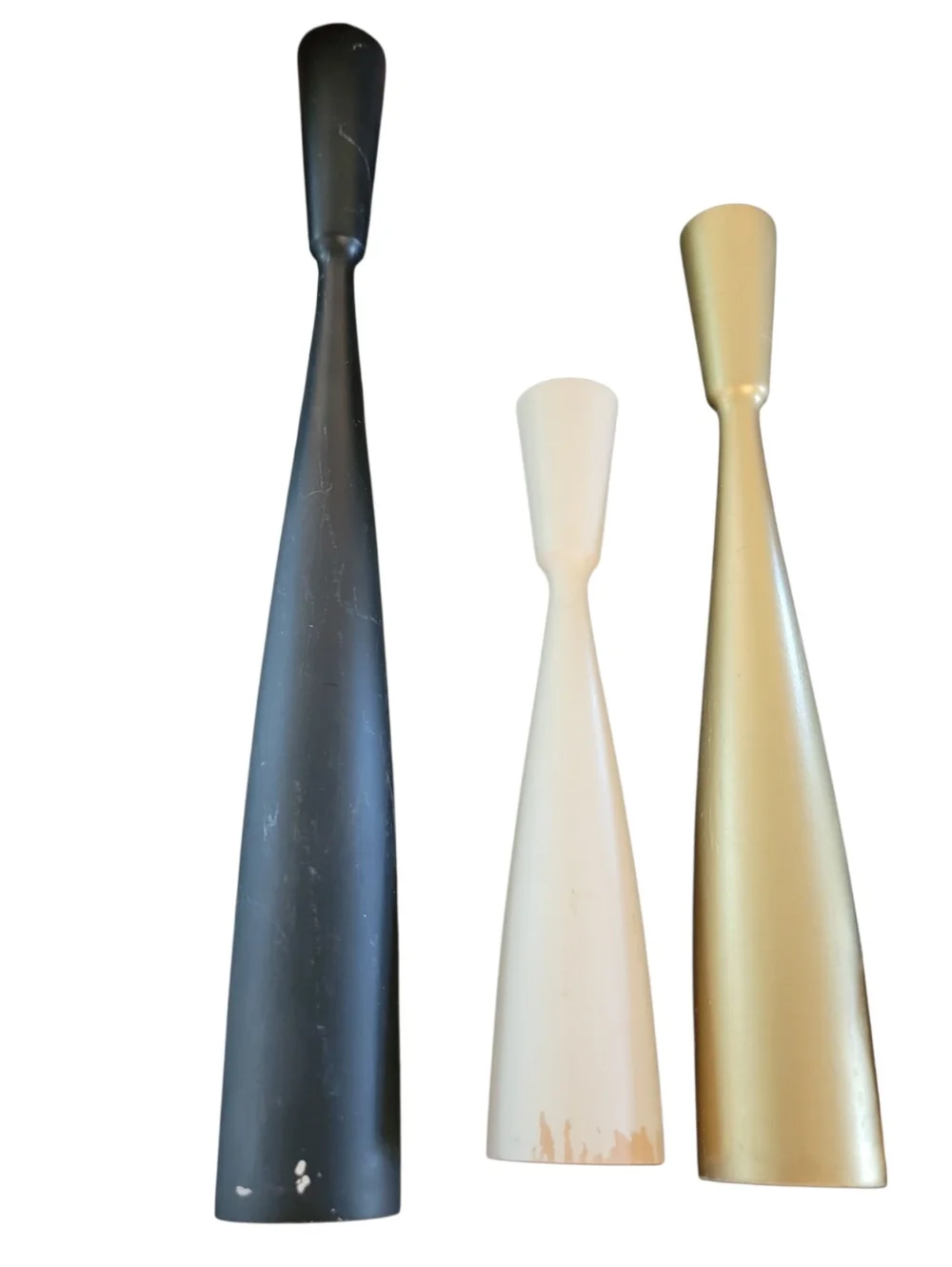 Danish Modern Candlestick Holders Set of 3‎ Denmark MCM Black Gold White